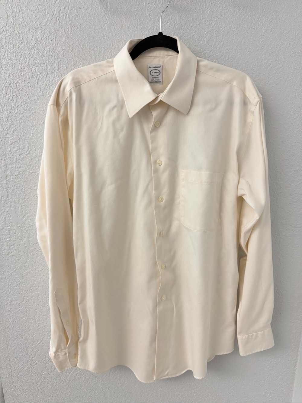 Pronto Uomo Cream Long-Sleeve Button-Up Dress Shirt